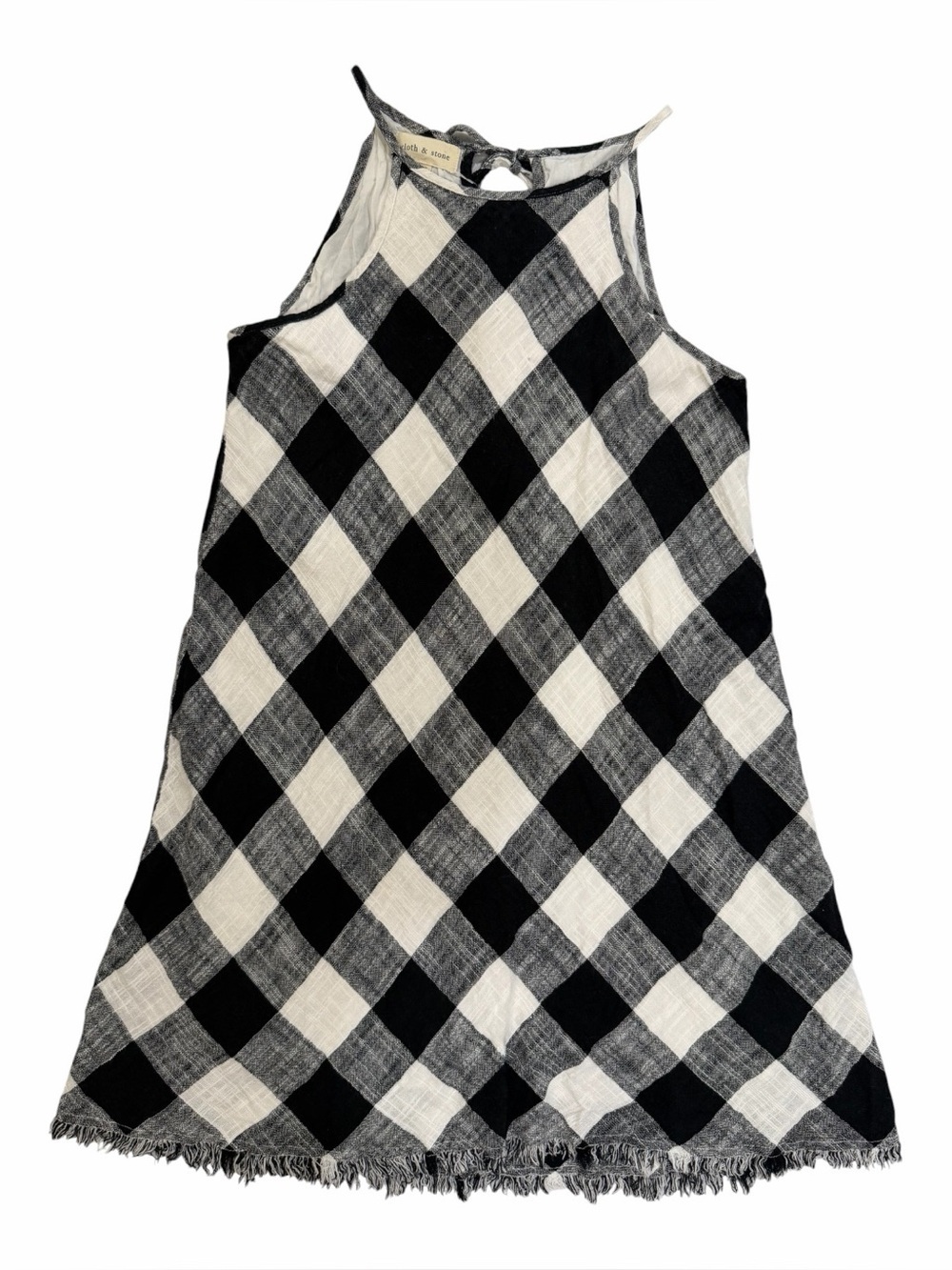 Cloth & Stone Buffalo Plaid Fringe Hem Swing Dress Lined Black White Size Small - Picture 7 of 15